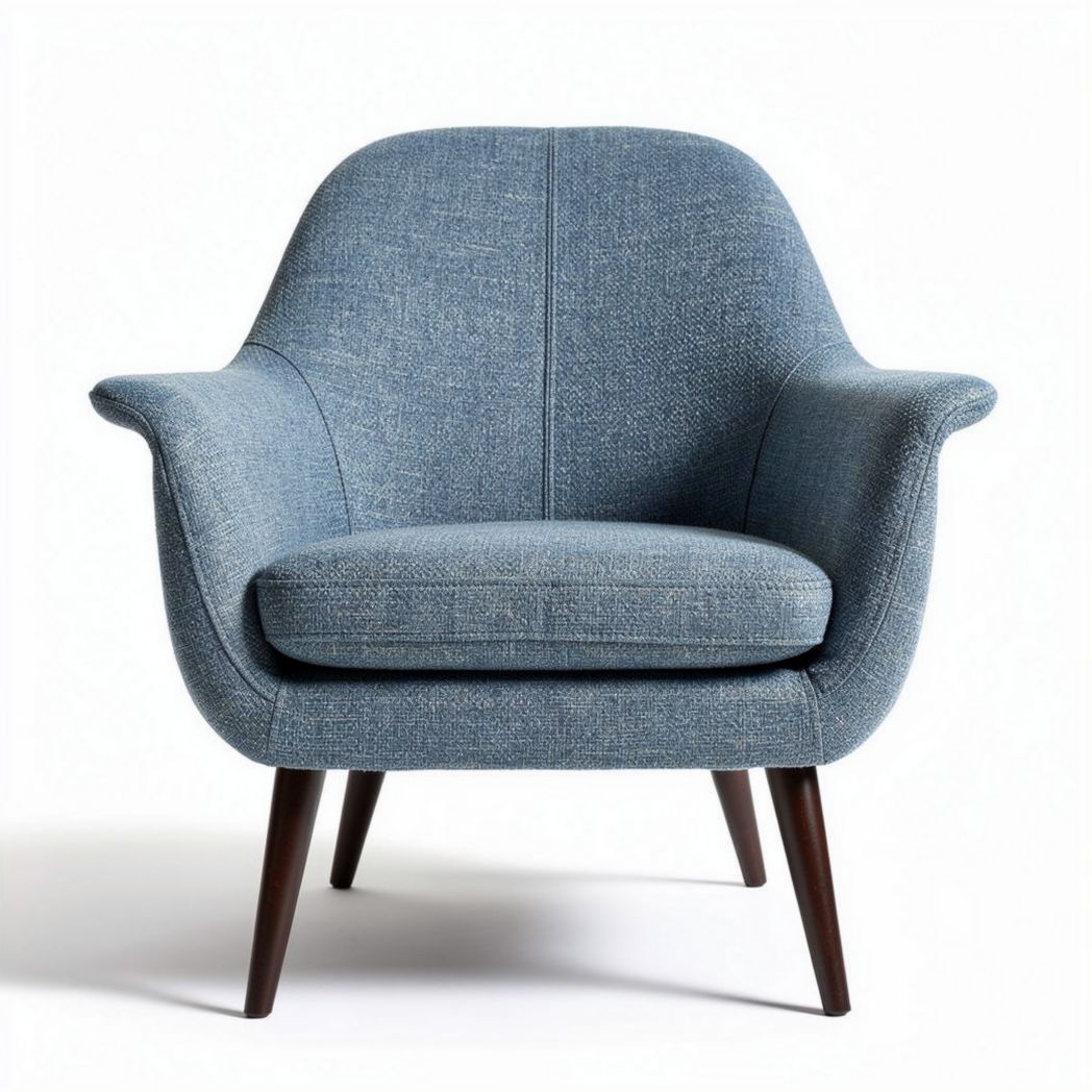 Textured blue fabric armchair with wooden legs 80 x 80 x 90cm