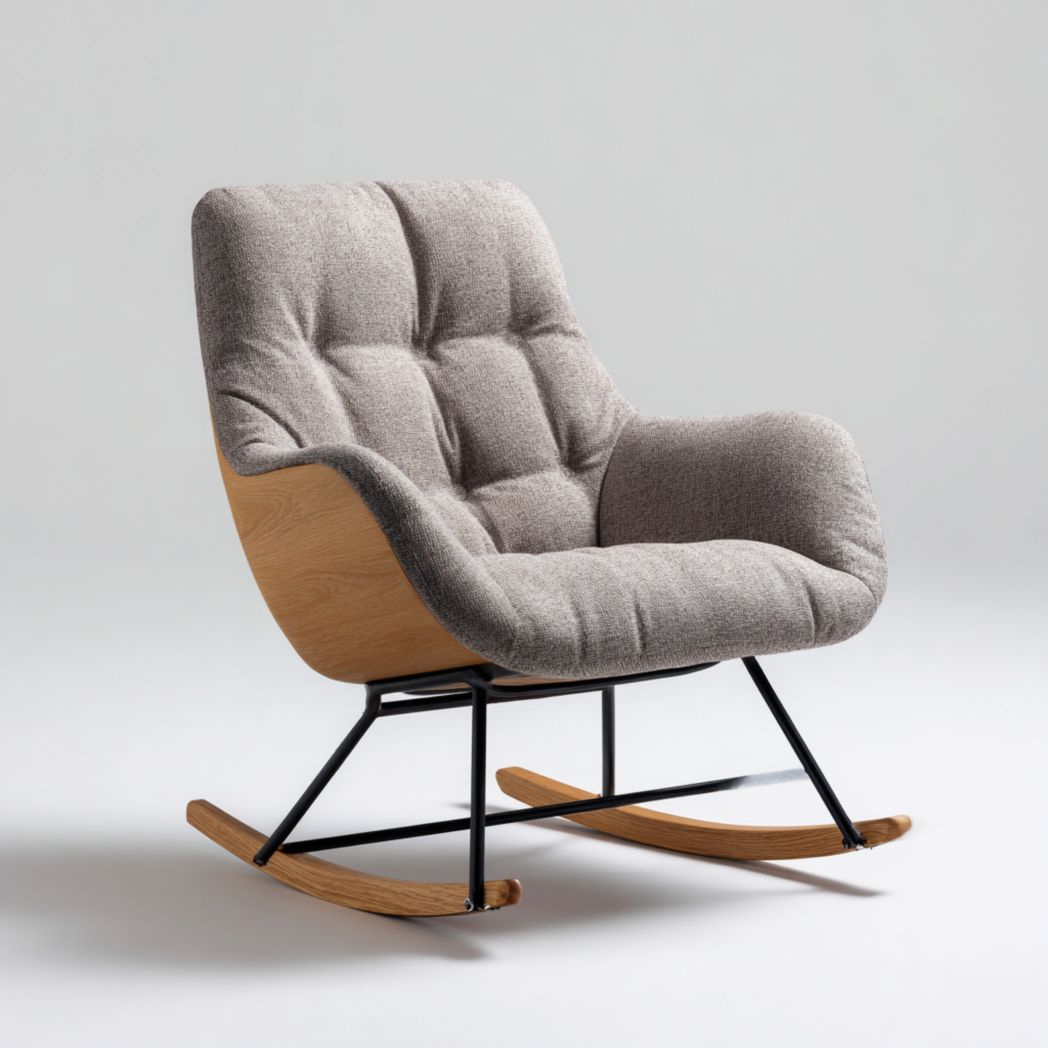 Rocking chair with fabric upholstery and metal frame in light gray 80 x 70 x 90cm