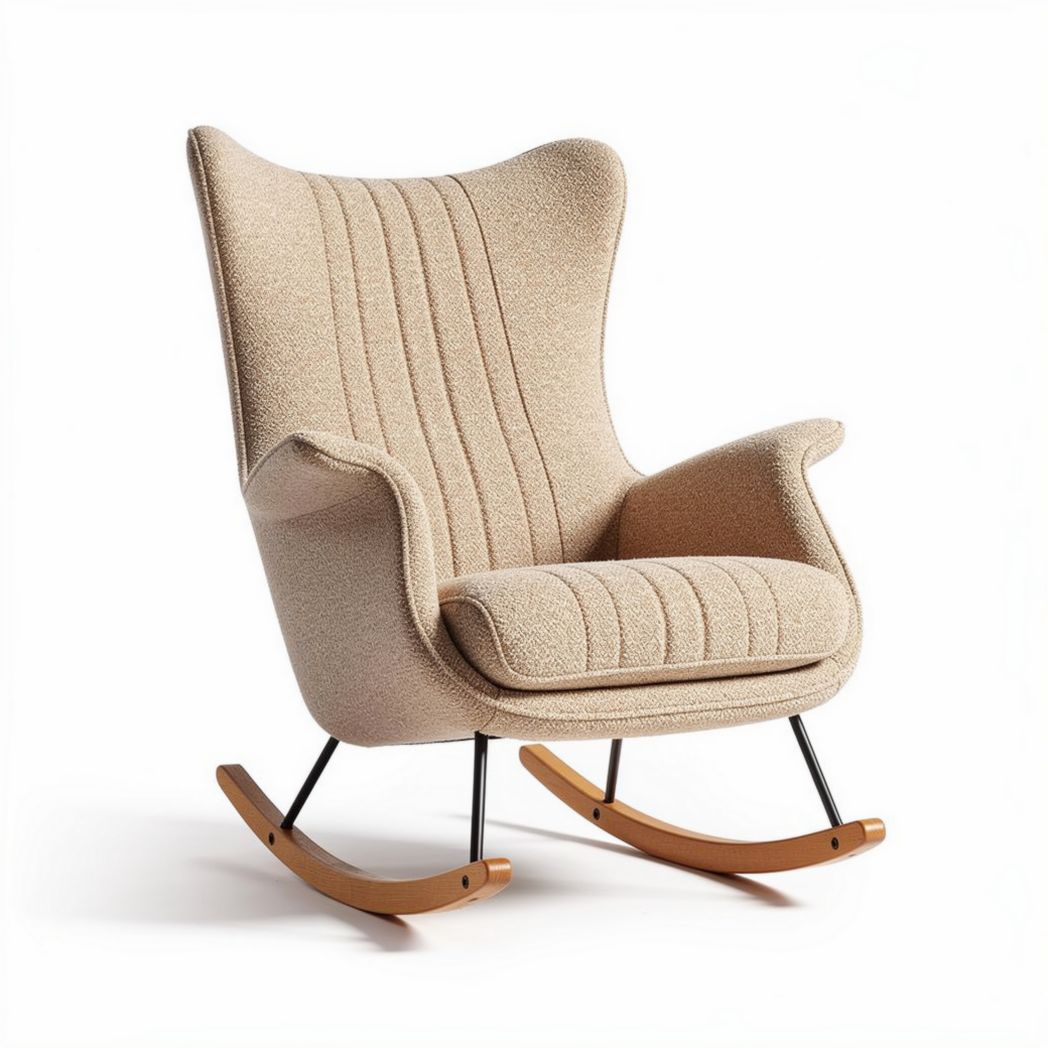 Rocking chair in beige fabric with wood and metal frame 80 x 70 x 100cm