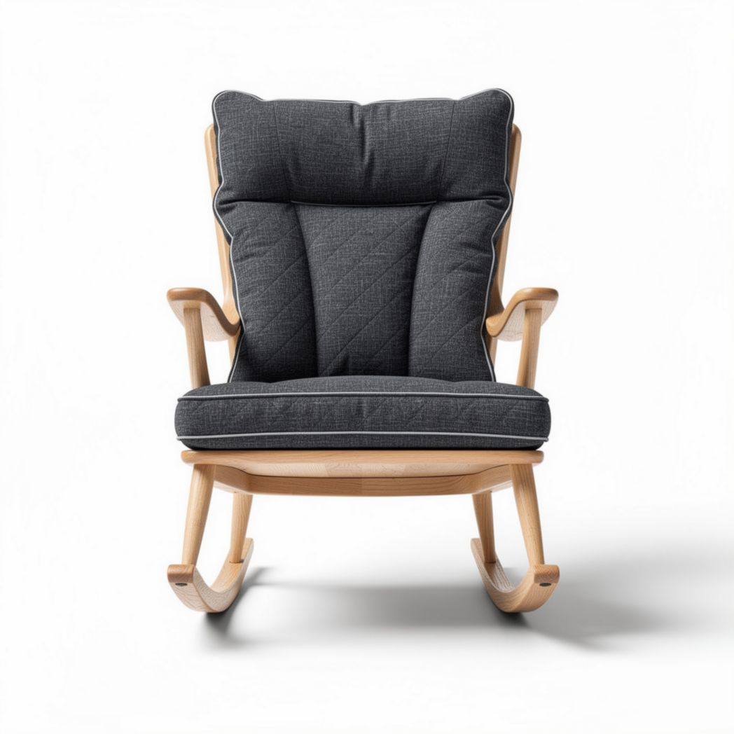 Rocking chair with fabric upholstery and wooden frame in gray tone 80 x 70 x 100cm