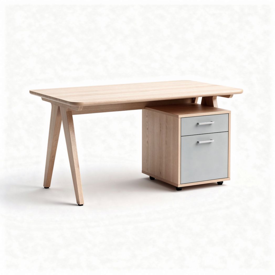 Wooden desk with two drawers and natural finish in 120 x 60 x 75cm size