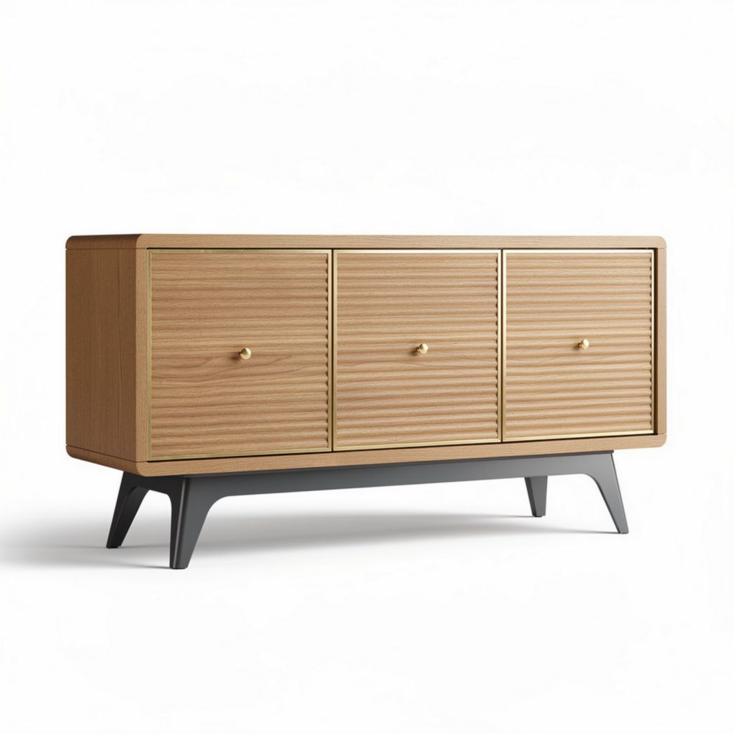 Wooden storage cabinet with three doors in natural finish 120 x 40 x 70cm