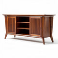 Wooden media console cabinet with sliding doors and open shelves 120 x 40 x 80cm