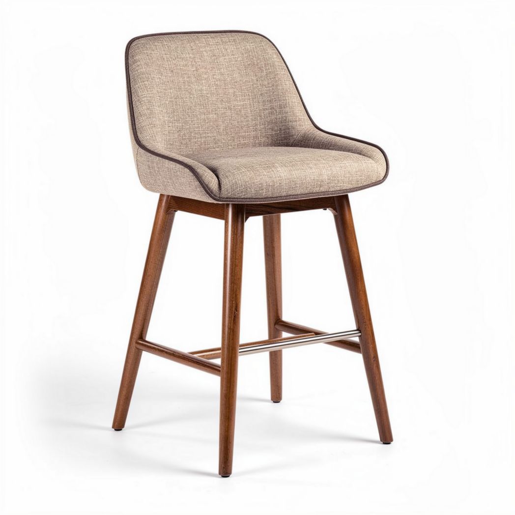 Fabric bar stool with wooden legs in beige and brown 45 x 45 x 100cm