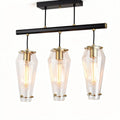 Three-light pendant lighting with clear glass shades and black metal finish 30 x 15 x 15cm