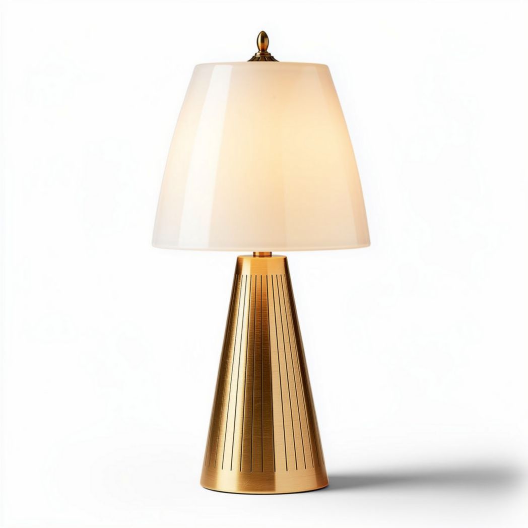 Gold metal table lamp with white glass shade 25 x 25 x 50cm