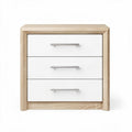 Wooden nightstand with three drawers in natural finish and white fronts 50 x 40 x 60cm