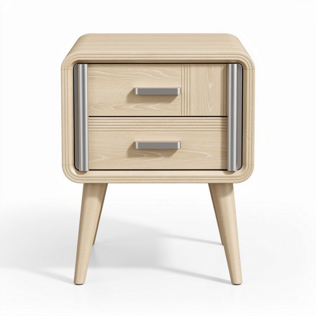 Wooden nightstand with two drawers and metal accents 45 x 40 x 50cm