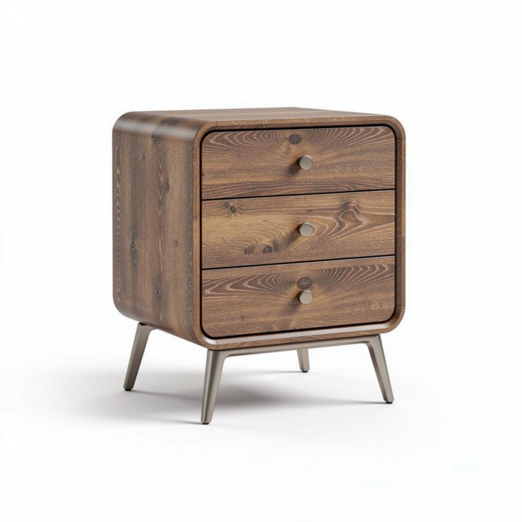 White nightstand with two drawers and gold metal base 50 x 40 x 45cm