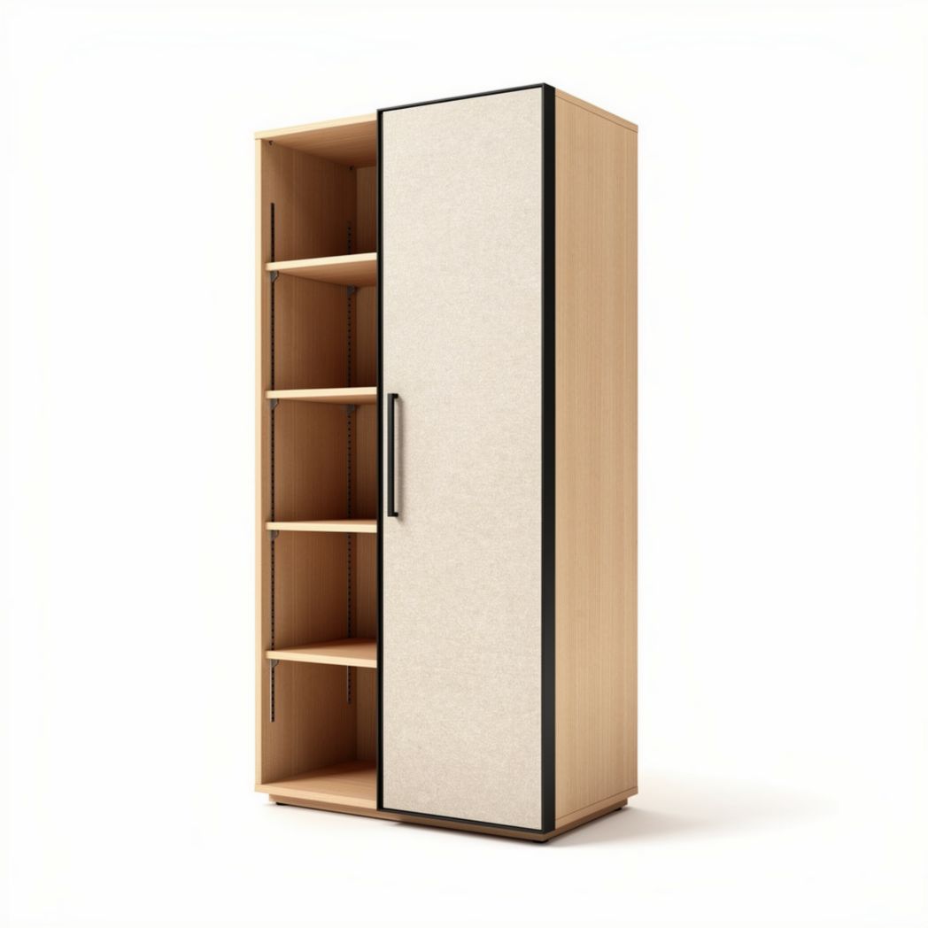 Wooden storage cabinet with sliding door and multiple shelves 60 x 40 x 180cm